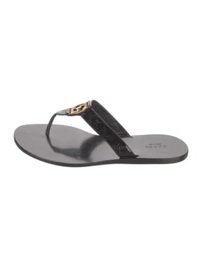 Pre-owned Gucci Interlocking G Logo Patent Leather Flip Flops In Black