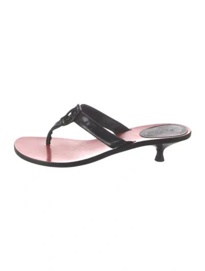 Pre-owned Gucci Interlocking G Logo Patent Leather Flip Flops In Black