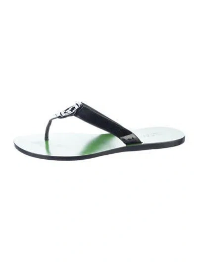Pre-owned Gucci Interlocking G Logo Patent Leather Flip Flops In Blue