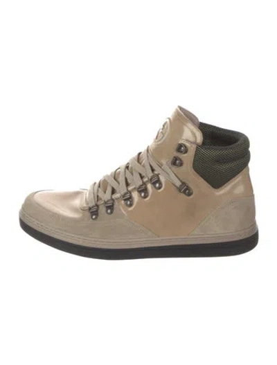 Pre-owned Gucci Interlocking G Logo Patent Leather Lace-up Boots In Brown