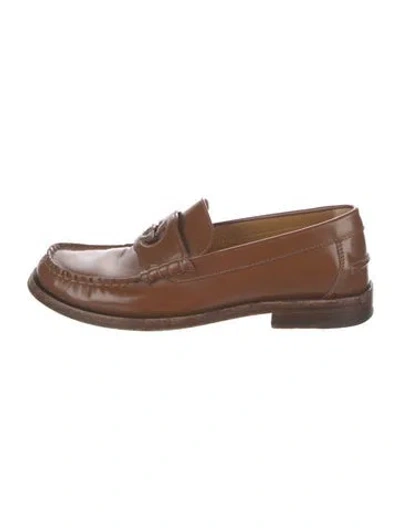 Pre-owned Gucci Interlocking G Logo Patent Leather Loafers In Brown
