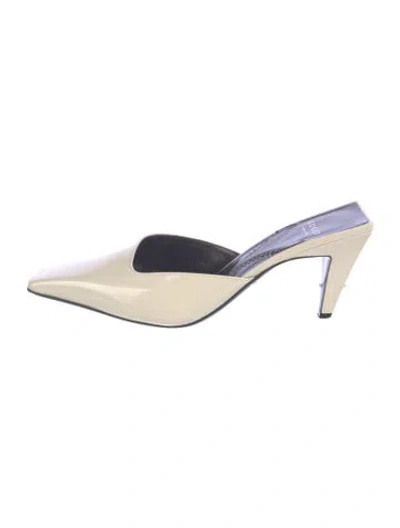 Pre-owned Gucci Interlocking G Logo Patent Leather Mules In Neutral