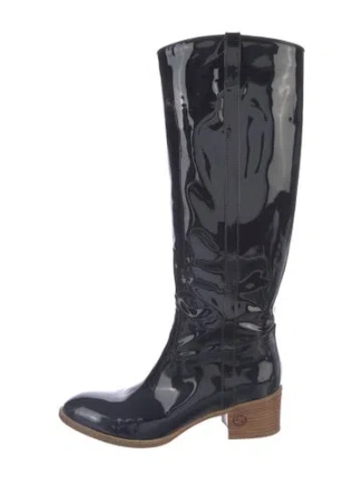 Pre-owned Gucci Interlocking G Logo Patent Leather Riding Boots In Blue