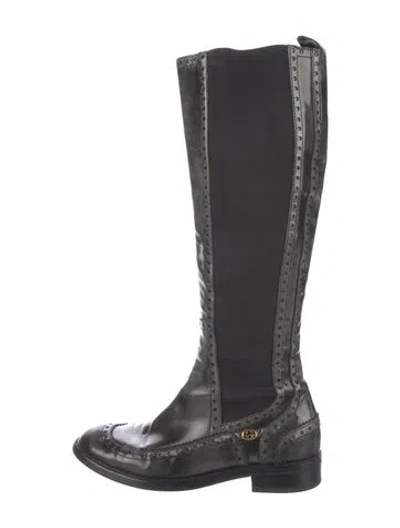 Pre-owned Gucci Interlocking G Logo Patent Leather Riding Boots In Green