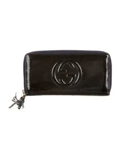 Pre-owned Gucci Interlocking G Logo Patent Leather Wallet In Brown