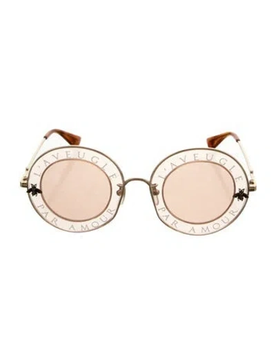 Pre-owned Gucci Interlocking G Logo Round Sunglasses In Gold