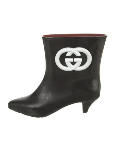 Pre-owned Gucci Interlocking G Logo Rubber Rain Boots In Black