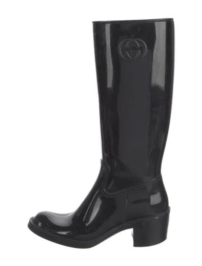 Pre-owned Gucci Interlocking G Logo Rubber Rain Boots In Black