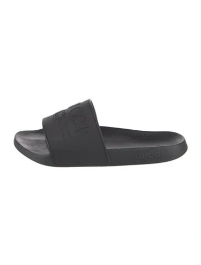 Pre-owned Gucci Interlocking G Logo Rubber Slides In Black