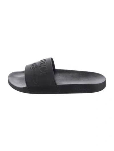 Pre-owned Gucci Interlocking G Logo Rubber Slides In Black