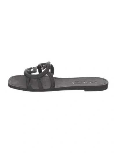 Pre-owned Gucci Interlocking G Logo Rubber Slides In Black
