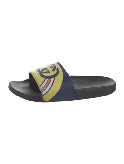 Pre-owned Gucci Interlocking G Logo Rubber Slides In Blue