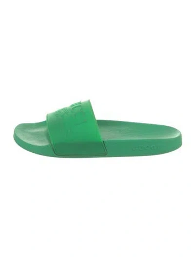 Pre-owned Gucci Interlocking G Logo Rubber Slides In Green