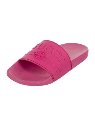 Pre-owned Gucci Interlocking G Logo Rubber Slides In Pink