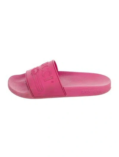 Pre-owned Gucci Interlocking G Logo Rubber Slides In Pink