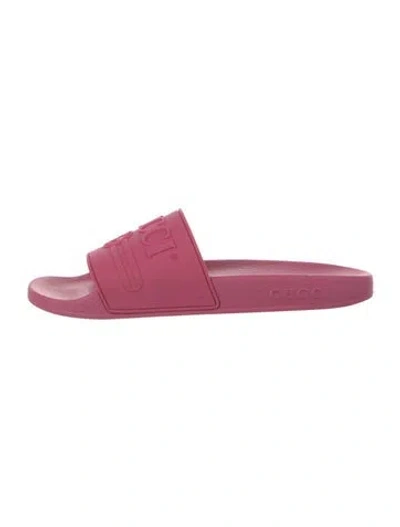 Pre-owned Gucci Interlocking G Logo Rubber Slides In Pink