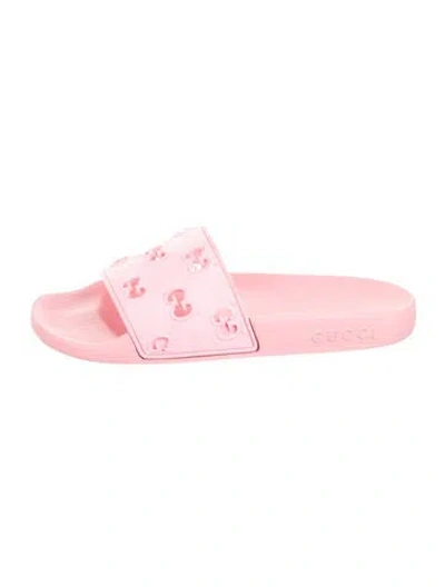 Pre-owned Gucci Interlocking G Logo Rubber Slides In Pink
