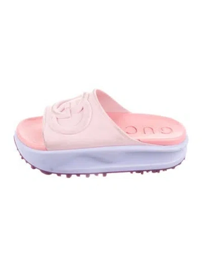 Pre-owned Gucci Interlocking G Logo Rubber Slides In Pink