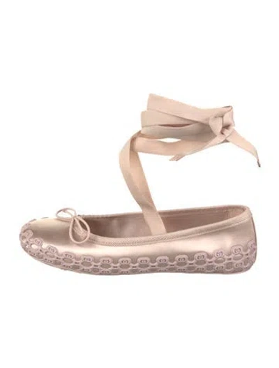 Pre-owned Gucci Interlocking G Logo Satin Ballet Flats In Pink
