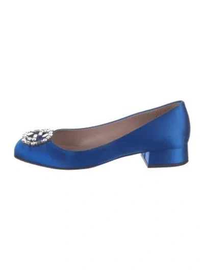 Pre-owned Gucci Interlocking G Logo Satin Pumps In Blue