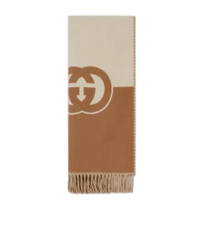 Gucci Interlocking G-logo Scarf In Brown