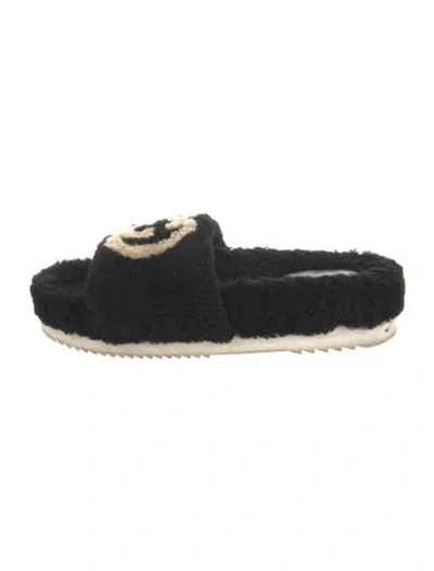 Pre-owned Gucci Interlocking G Logo Shearling Espadrilles In Black