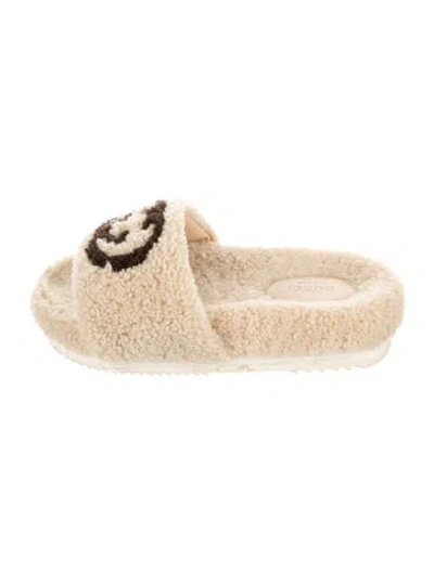 Pre-owned Gucci Interlocking G Logo Shearling Espadrilles In Neutral