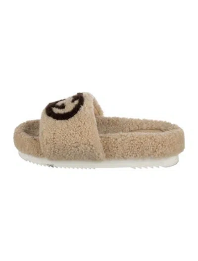 Pre-owned Gucci Interlocking G Logo Shearling Espadrilles In Neutral
