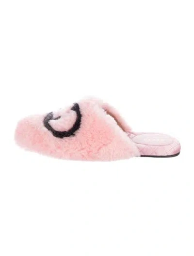 Pre-owned Gucci Interlocking G Logo Shearling Mules In Pink
