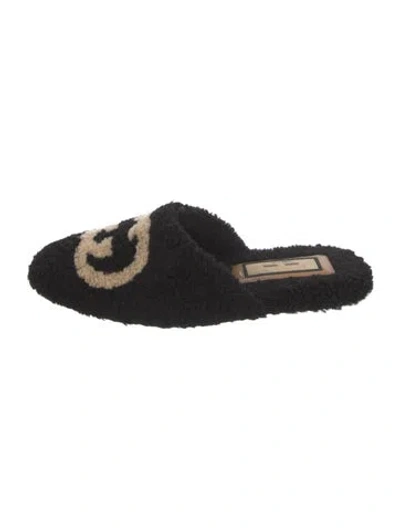 Pre-owned Gucci Interlocking G Logo Shearling Slippers In Black