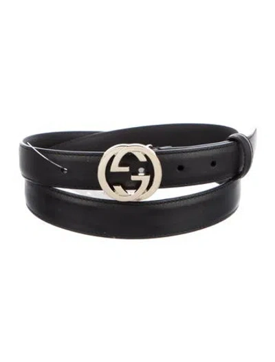 Pre-owned Gucci Interlocking G Logo Skinny Belt In Black