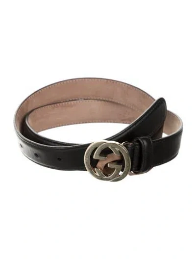 Pre-owned Gucci Interlocking G Logo Skinny Belt In Black