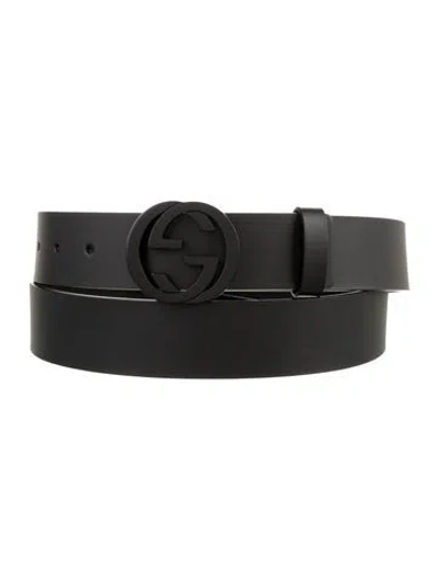 Pre-owned Gucci Interlocking G Logo Skinny Belt In Black