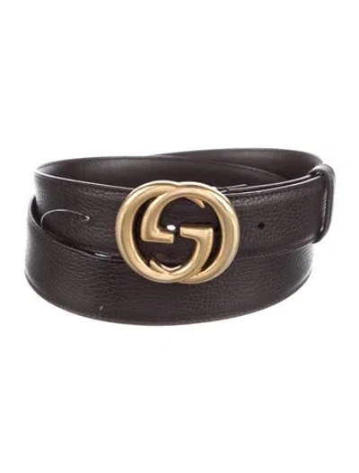 Pre-owned Gucci Interlocking G Logo Skinny Belt In Brown