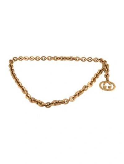 Pre-owned Gucci Interlocking G Logo Skinny Waist Belt In Gold