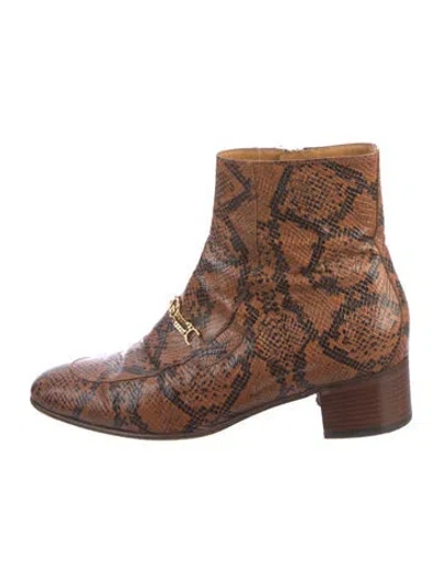 Pre-owned Gucci Interlocking G Logo Snakeskin Boots In Brown