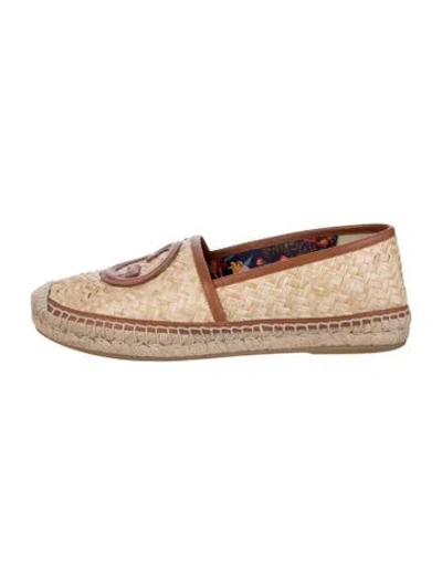 Pre-owned Gucci Interlocking G Logo Straw Espadrilles In Neutral