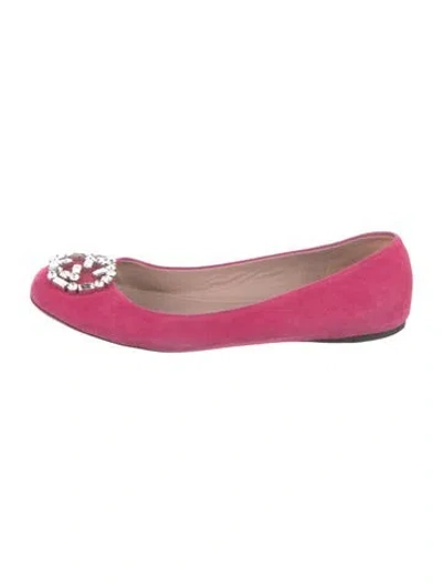 Pre-owned Gucci Interlocking G Logo Suede Ballet Flats In Pink