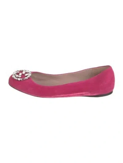 Pre-owned Gucci Interlocking G Logo Suede Ballet Flats In Pink