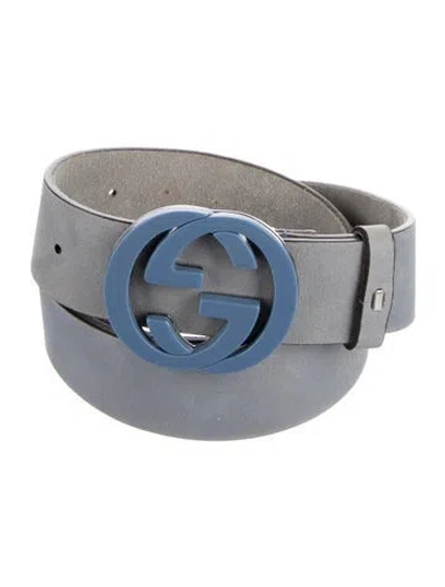Pre-owned Gucci Interlocking G Logo Suede Belt In Blue