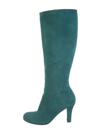 Pre-owned Gucci Interlocking G Logo Suede Boots In Blue