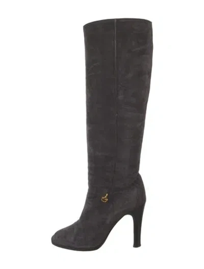 Pre-owned Gucci Interlocking G Logo Suede Boots In Gray