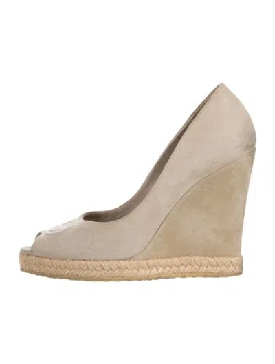 Pre-owned Gucci Interlocking G Logo Suede Espadrilles In Neutrals