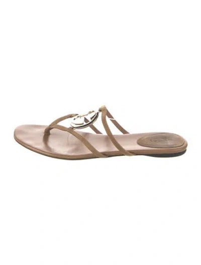 Pre-owned Gucci Interlocking G Logo Suede Flip Flops In Neutrals