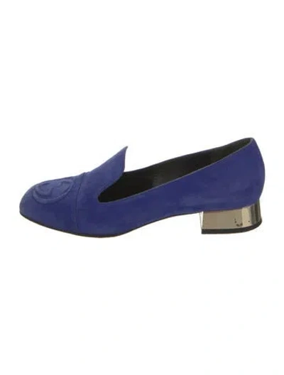Pre-owned Gucci Interlocking G Logo Suede Loafers In Blue