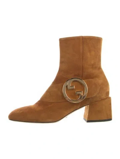 Pre-owned Gucci Interlocking G Logo Suede Moto Boots In Brown