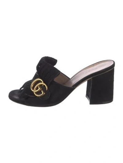Pre-owned Gucci Interlocking G Logo Suede Mules In Black