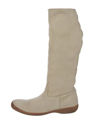 Pre-owned Gucci Interlocking G Logo Suede Riding Boots In Neutral