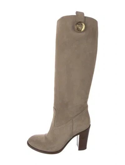 Pre-owned Gucci Interlocking G Logo Suede Riding Boots In Neutrals