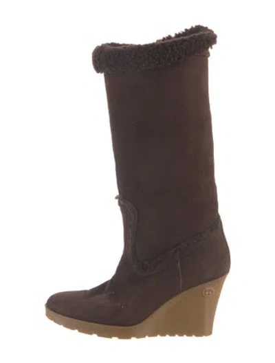 Pre-owned Gucci Interlocking G Logo Suede Slouch Boots In Brown